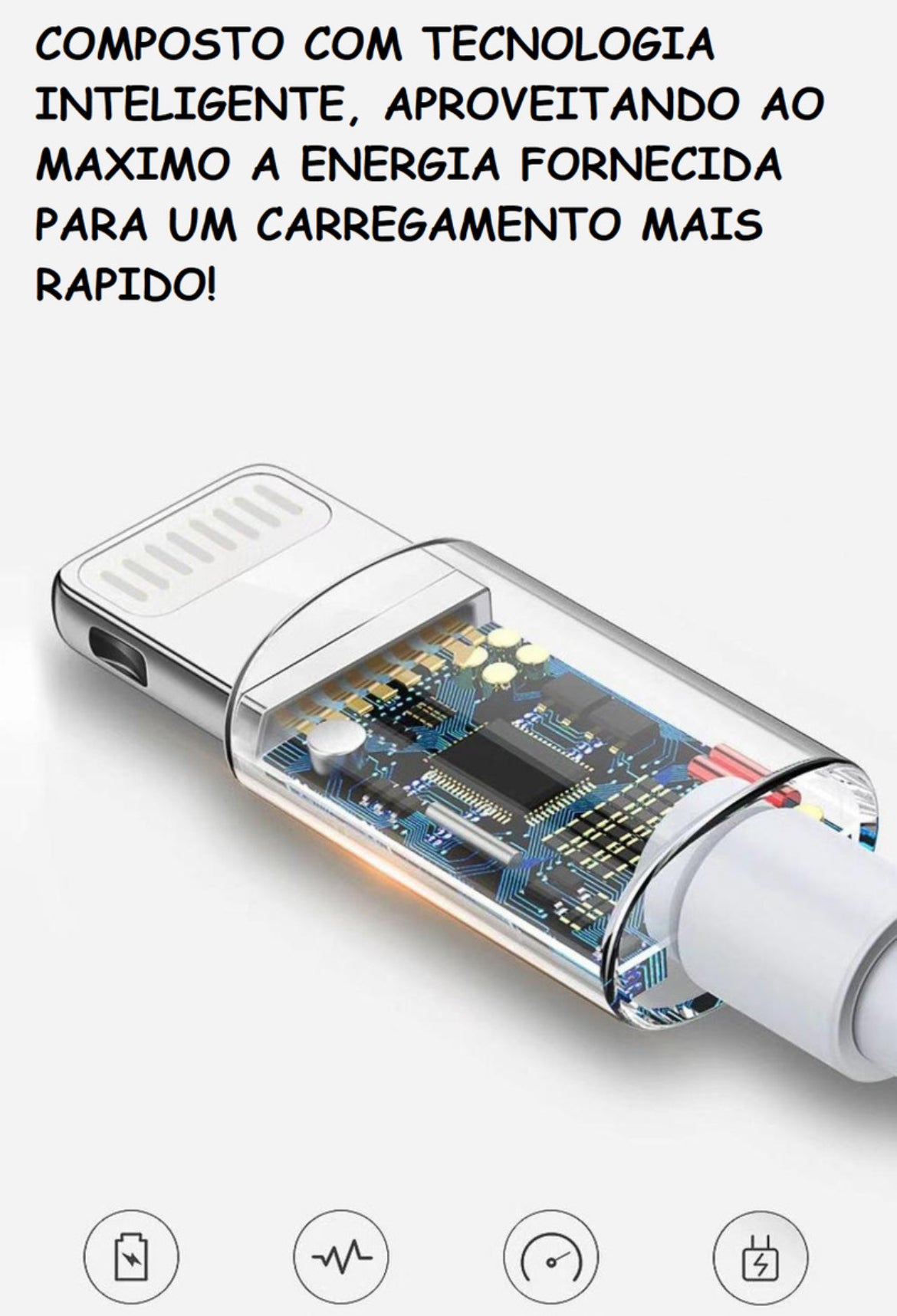 Cabo Apple USB Lightning 1 Metro Carregamento Rápido e Sincronização