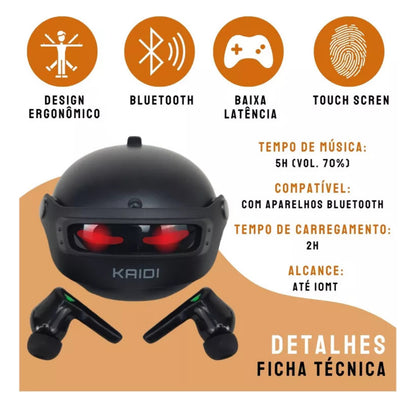 Fone de Ouvido Bluetooth Sem Fio Gamer Kaidi Com Microfone
