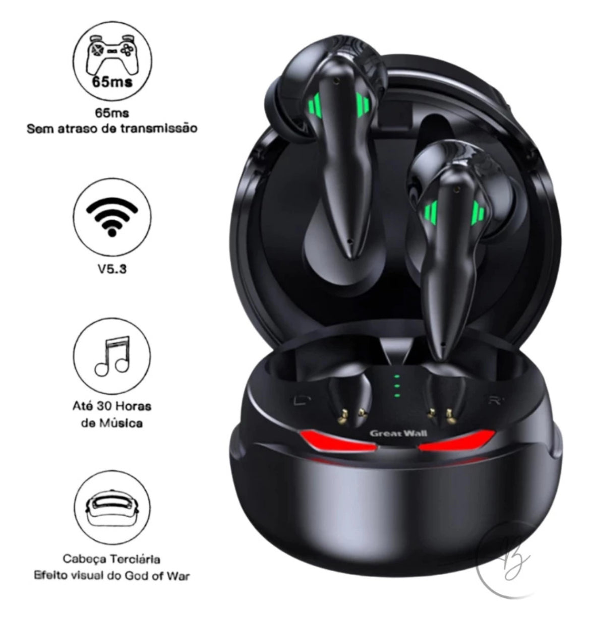 Fone de Ouvido Bluetooth Sem Fio Gamer Kaidi Com Microfone