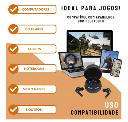 Fone de Ouvido Bluetooth Sem Fio Gamer Kaidi Com Microfone